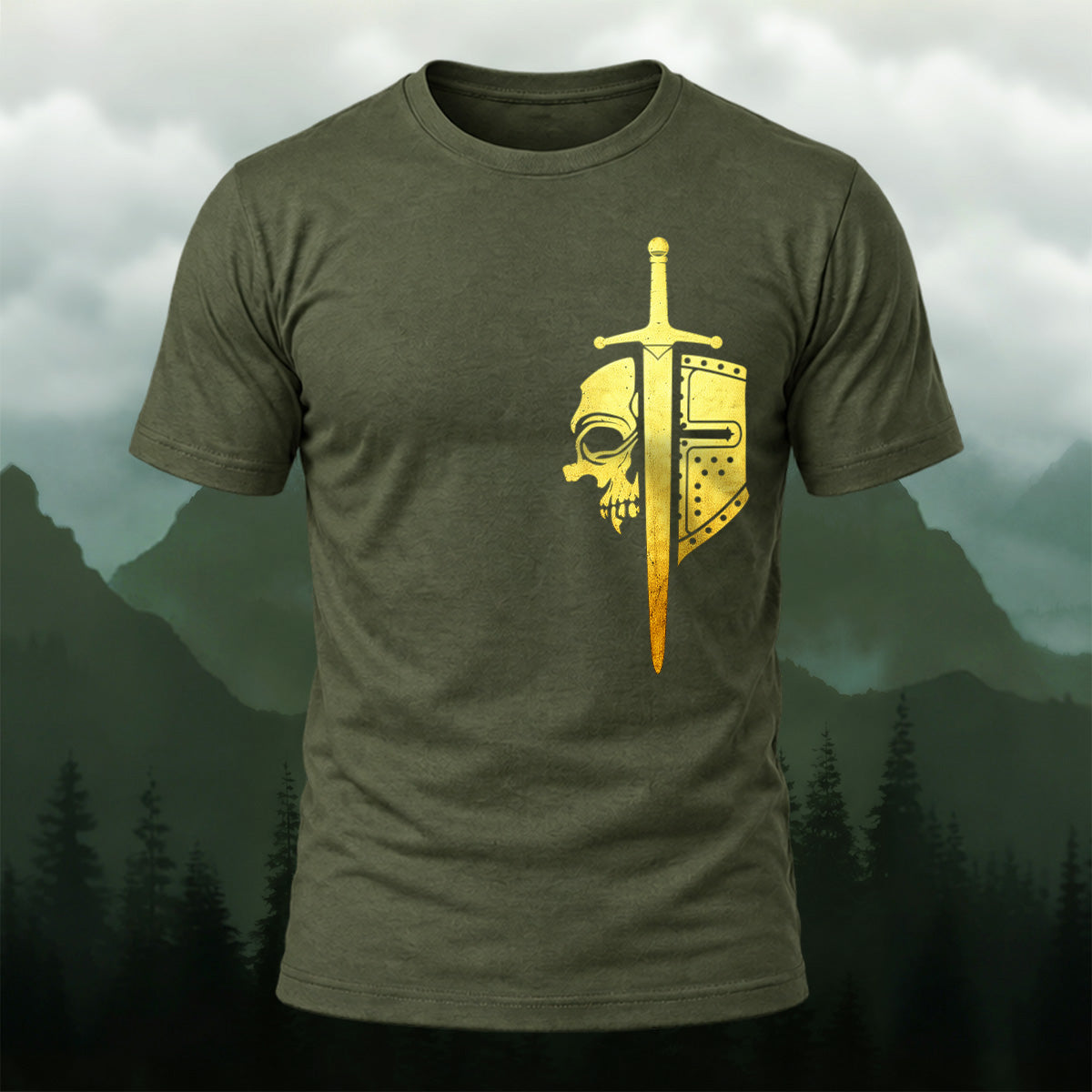 Ancient Celtic Sword Shield Soft Cotton T-Shirt Olive Green