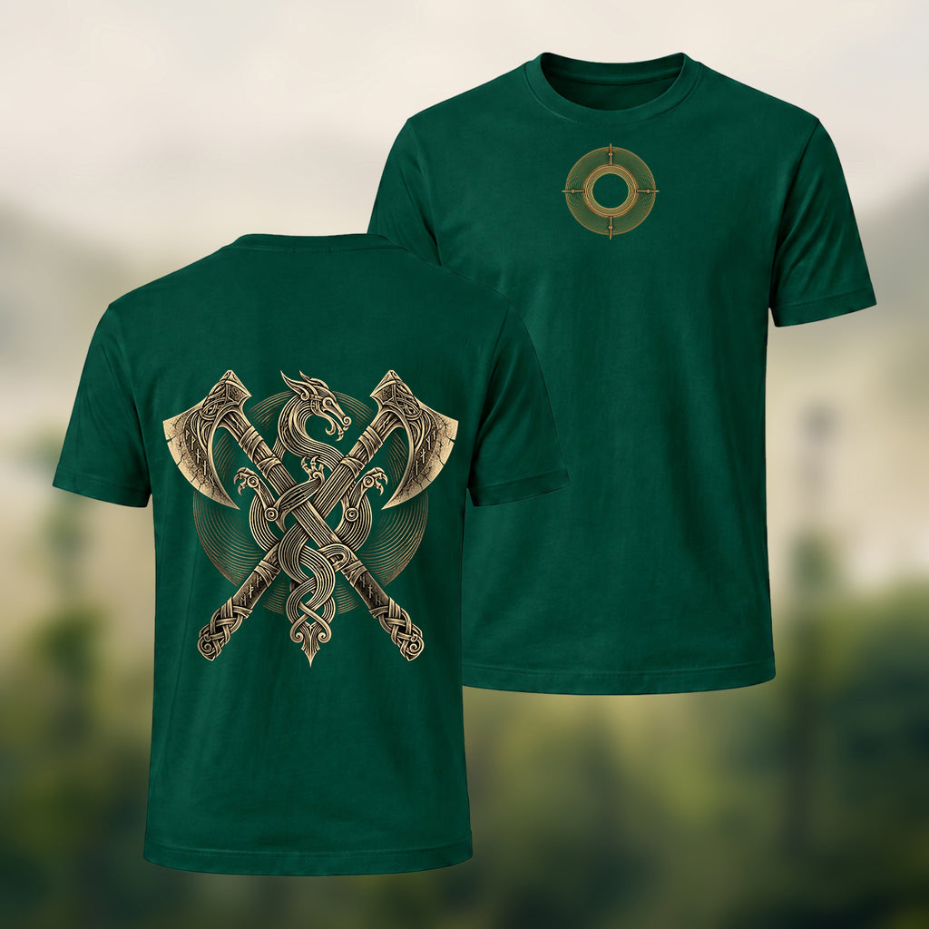 Vintage Viking Axe Print Premium Cotton T-Shirt Forest Green