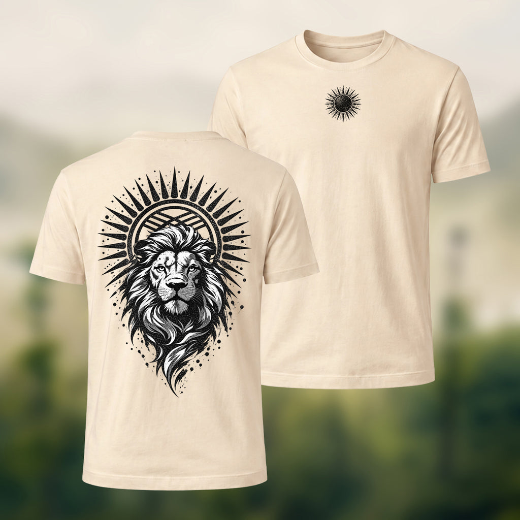 Black Lion Medallion Print Premium Cotton T-Shirt Beige
