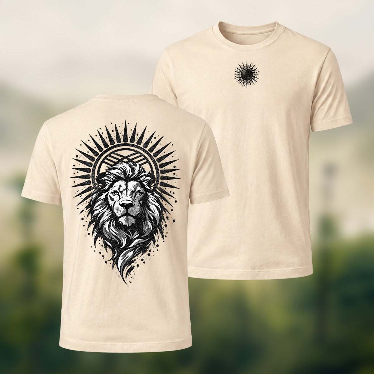 Black Lion Medallion Print Premium Cotton T-Shirt Beige