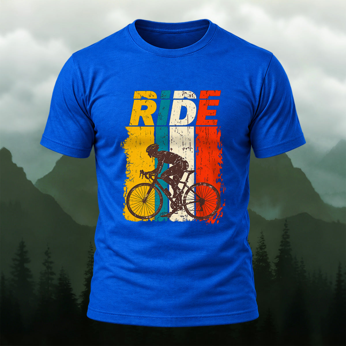Vintage Sporty Road Cycling Soft Cotton T-Shirt Royal Blue