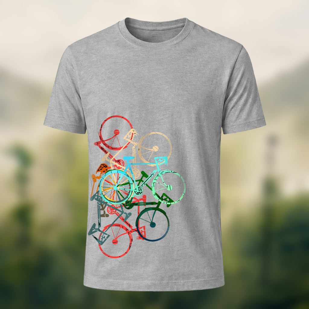 Bicycle-Printed Combed Cotton Casual T-Shirt Heather Grey