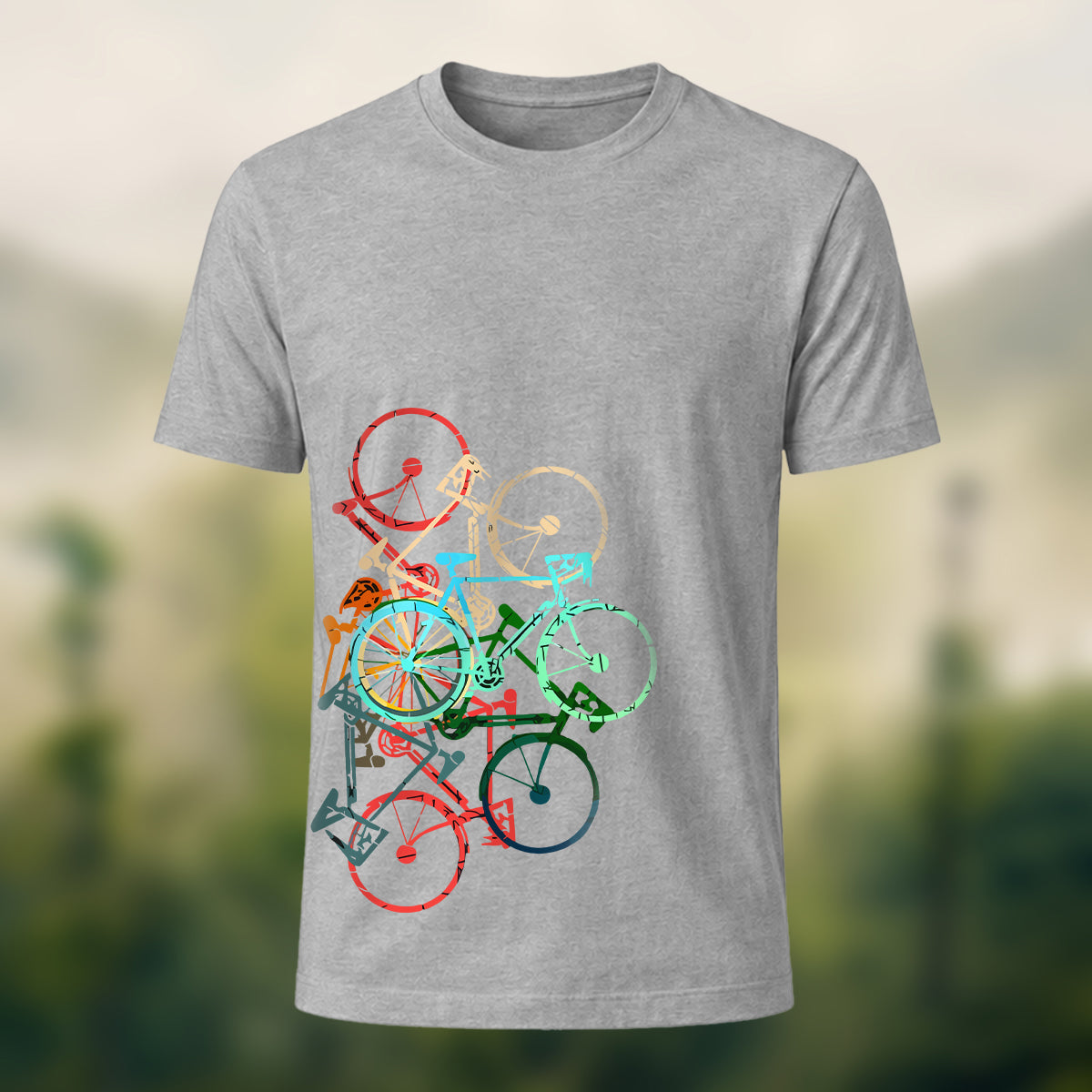 Bicycle-Printed Combed Cotton Casual T-Shirt Heather Grey