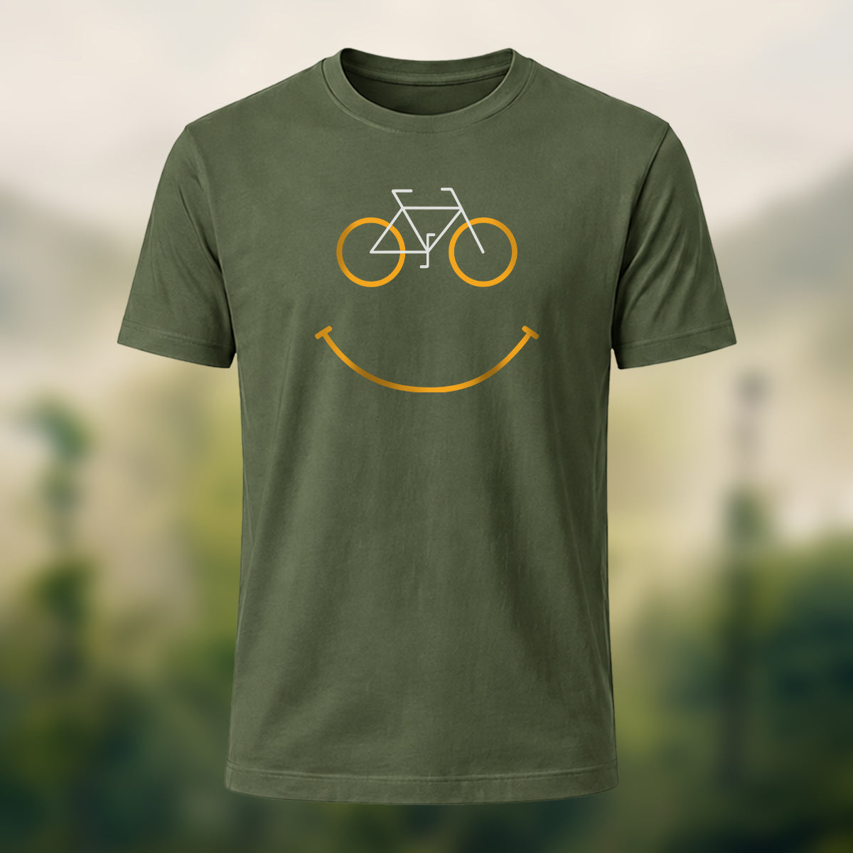 Fun Bicycle Print Casual Soft Cotton T-Shirt Olive Green