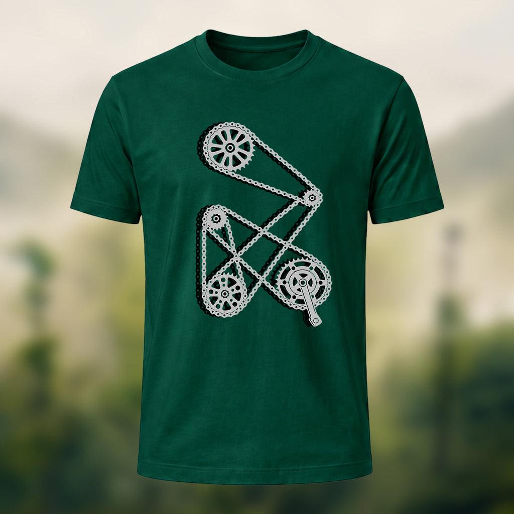 Mechanical Bicycle Chain Premium Cotton T-Shirt Forest Green
