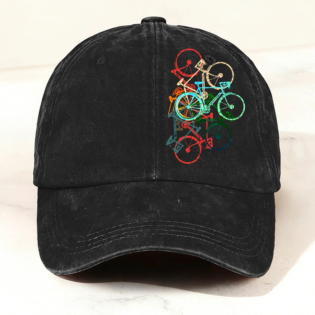 Vintage Colorful Bicycle Baseball Cap Black