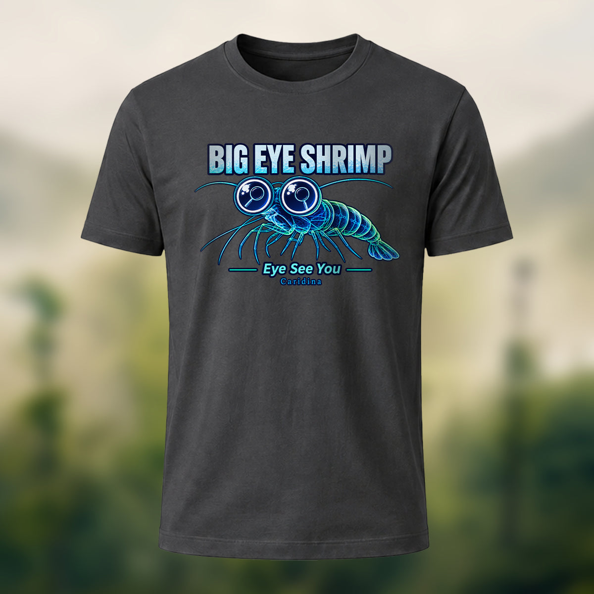 Whimsical Big Eye Shrimp Combed Cotton T-Shirt Charcoal