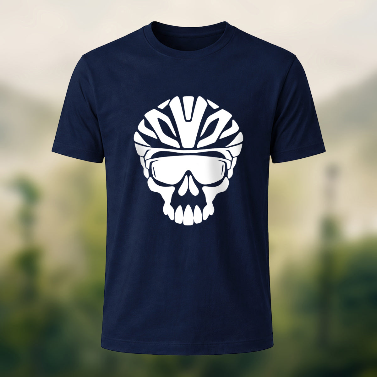 Edgy Cycling Skull Premium Cotton T-Shirt Navy