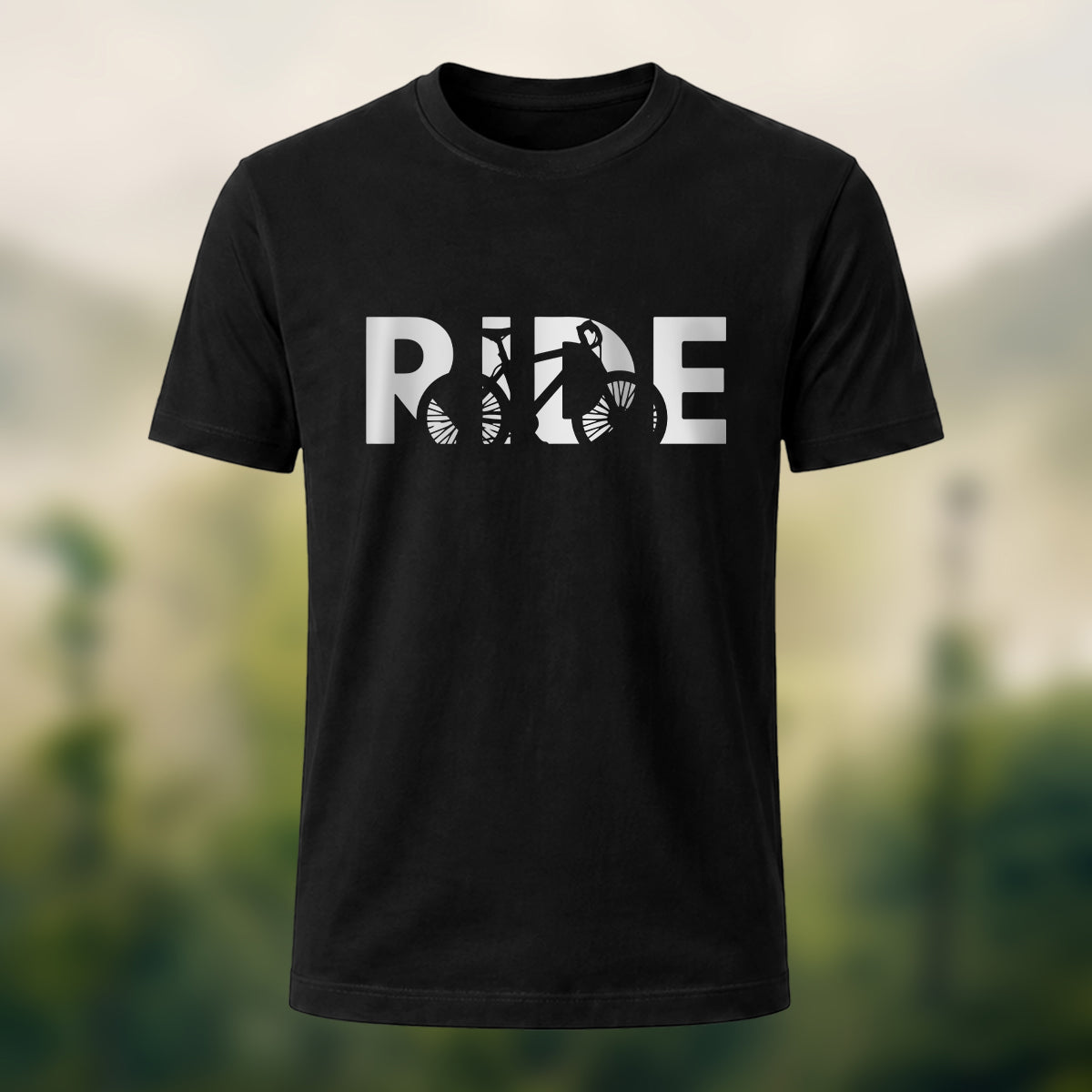 Cyclist Silhouette Printed Casual Cotton T-Shirt Black