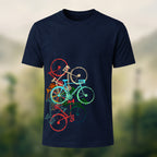 Bicycle-Printed Combed Cotton Casual T-Shirt Navy