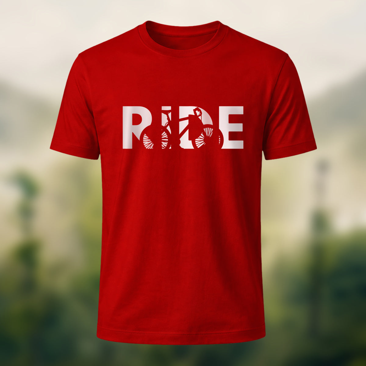 Cyclist Silhouette Printed Casual Cotton T-Shirt Red