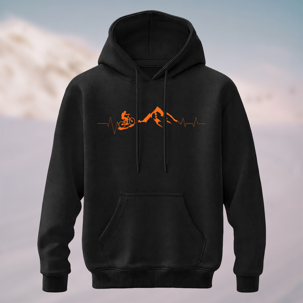 Cotton Made Mountain Biking Heartbeat Hoodie Black