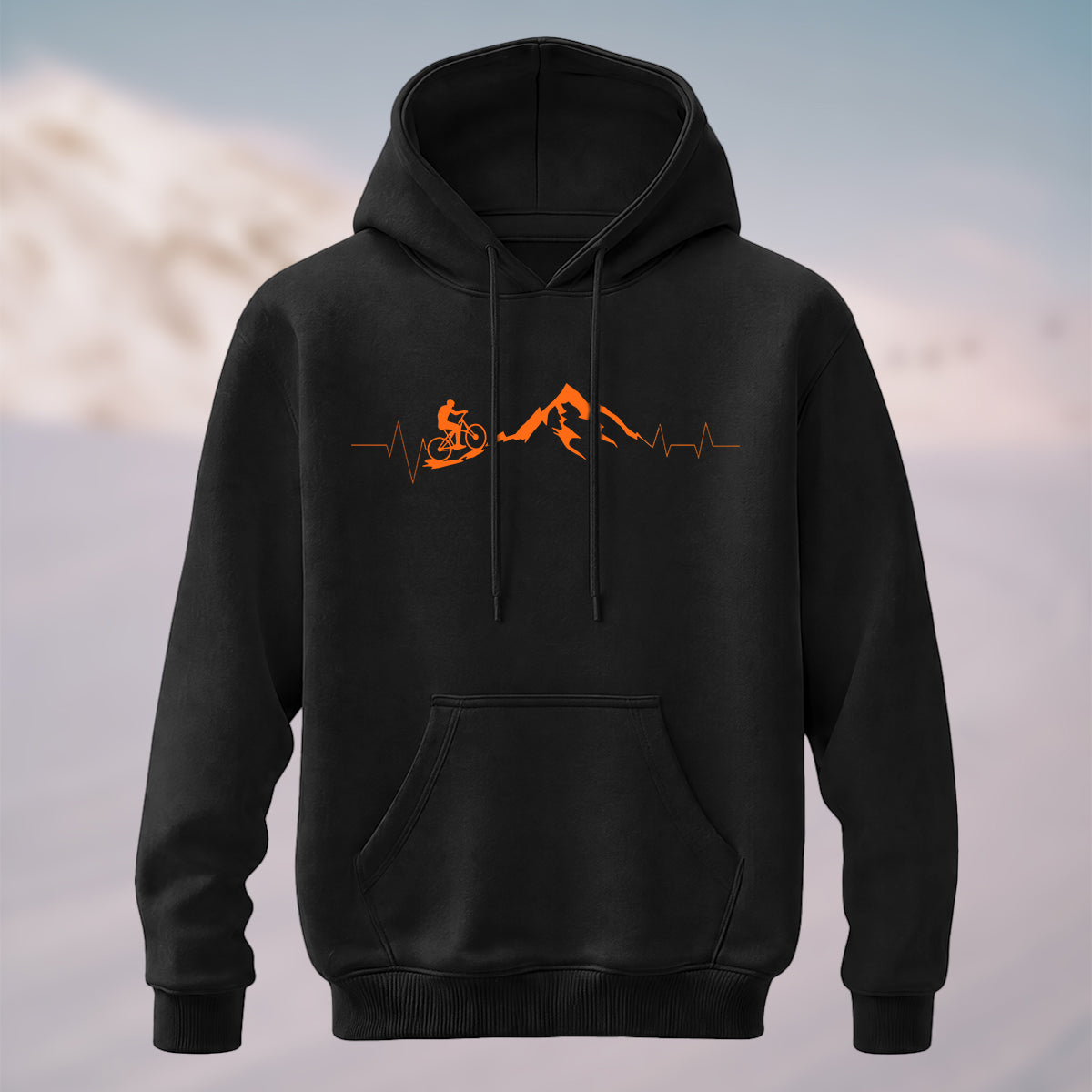 Cotton Made Mountain Biking Heartbeat Hoodie Black