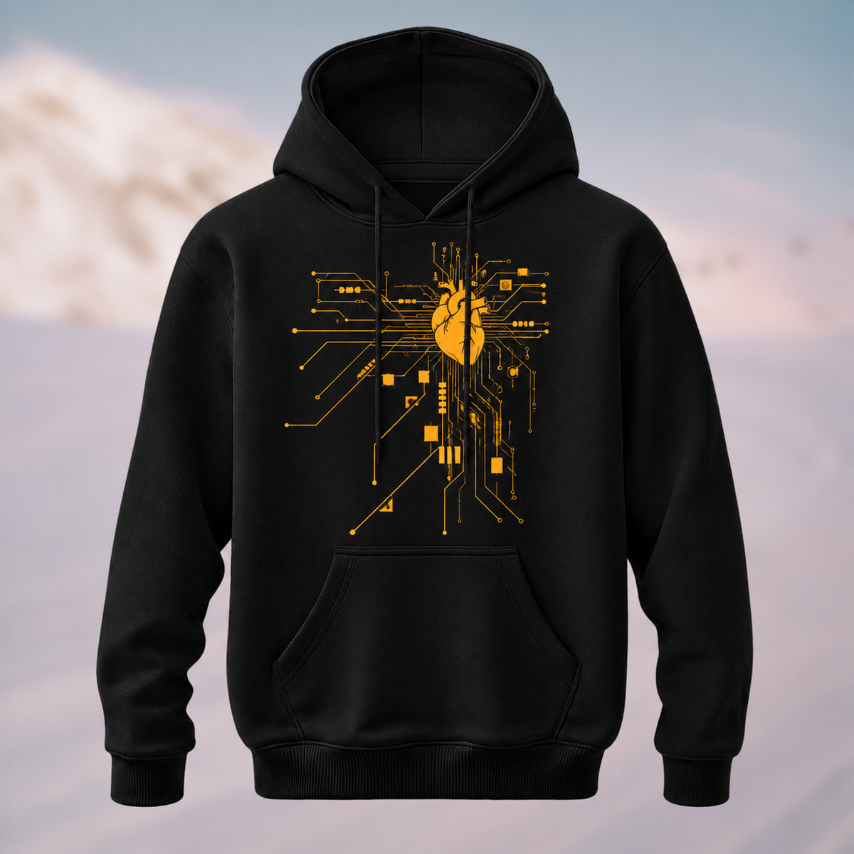 Cotton Made Modern Futuristic Circuit Heart Hoodie Black