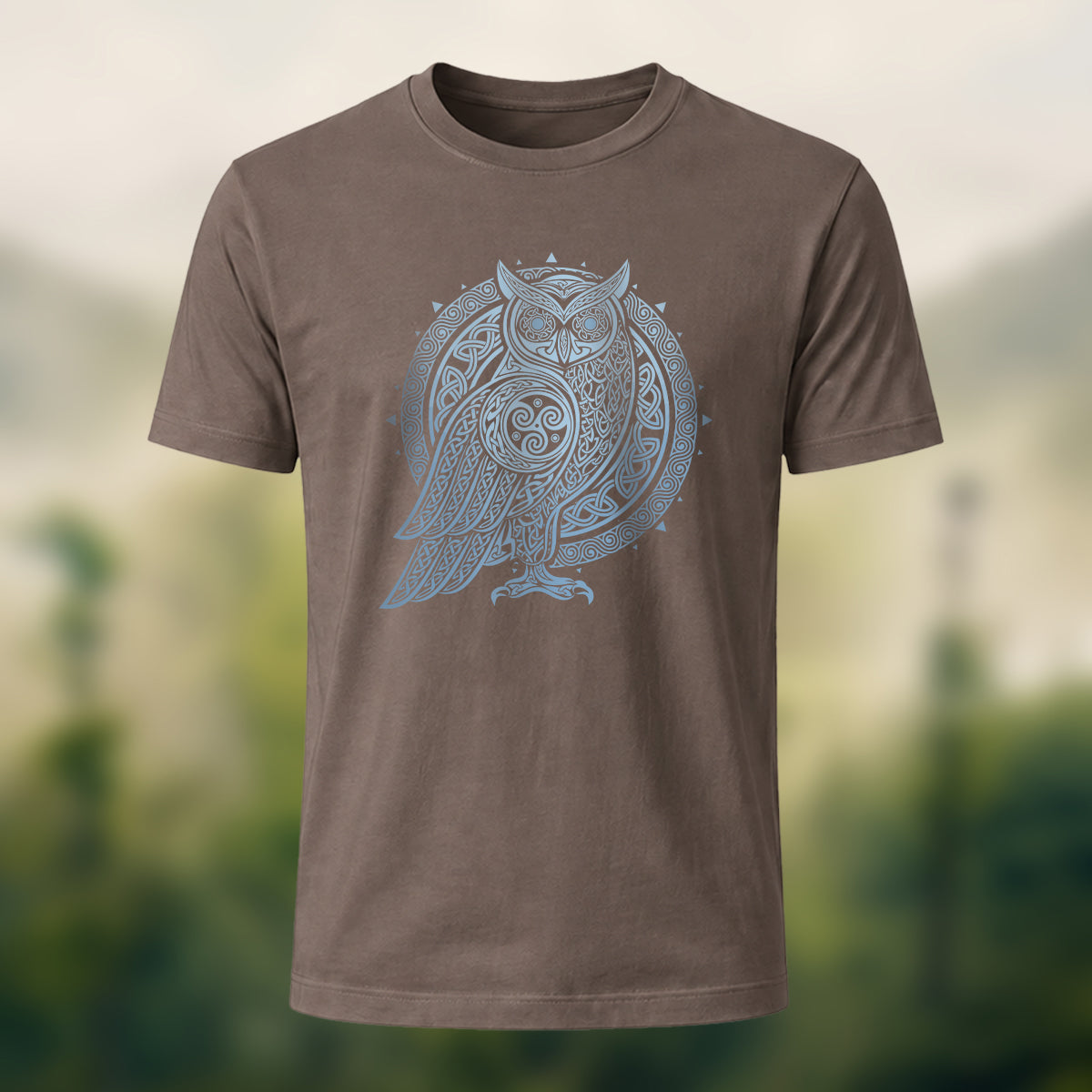 Owl Totem Print Casual Cotton T-Shirt Coffee