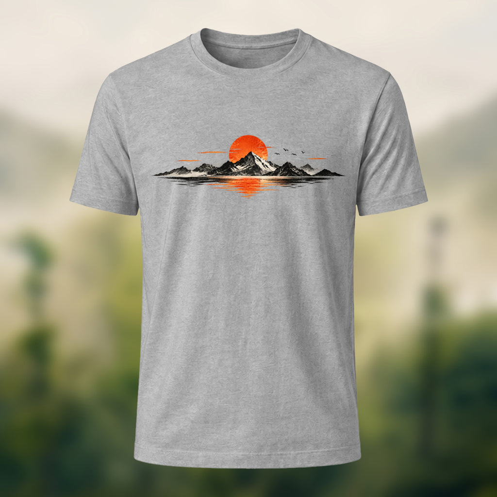 Natural Mountain Sunrise Premium Cotton T-Shirt Heather Grey