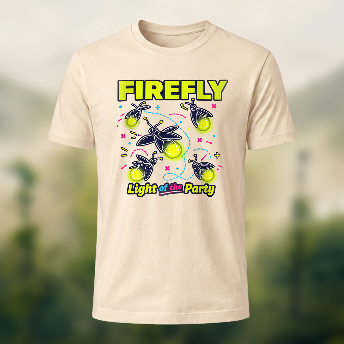Playful Glowing Firefly Soft Cotton T-Shirt Beige