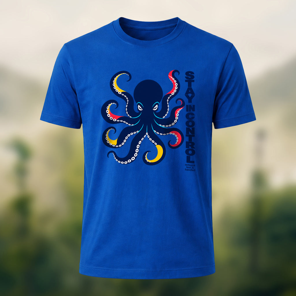 Artistic Oceanic Octopus Soft Cotton T-Shirt Royal Blue