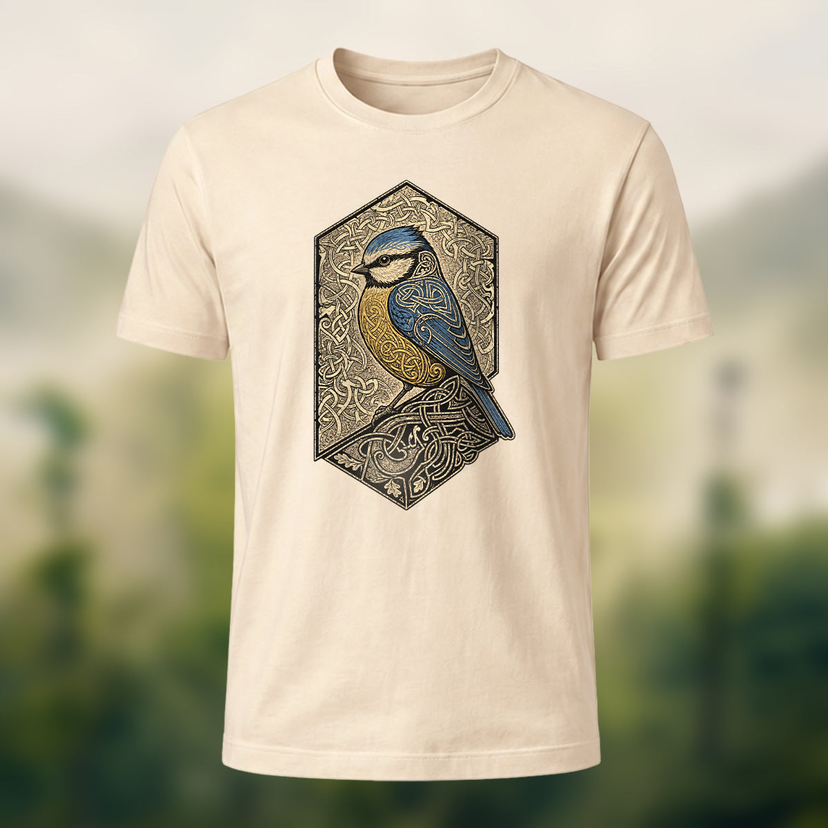 Mystical Celtic Bird Premium Cotton T-Shirt Beige