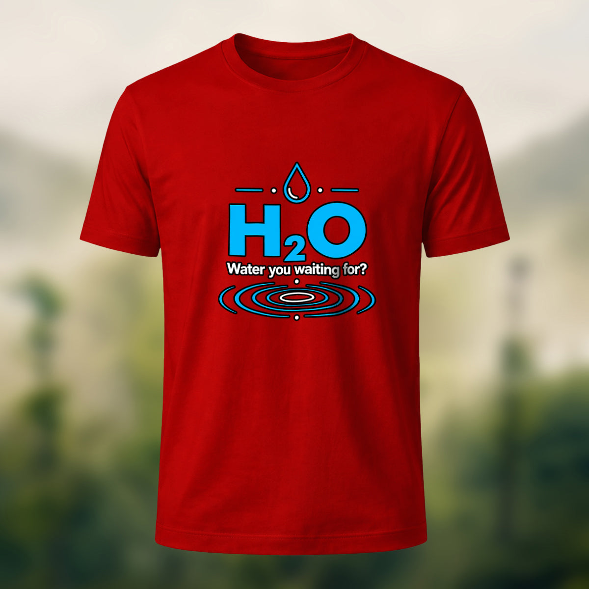 Water Molecule Print Casual Cotton T-Shirt Red