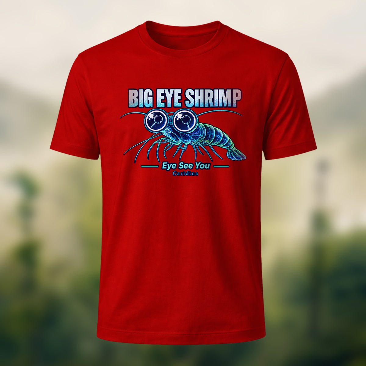 Whimsical Big Eye Shrimp Combed Cotton T-Shirt Red