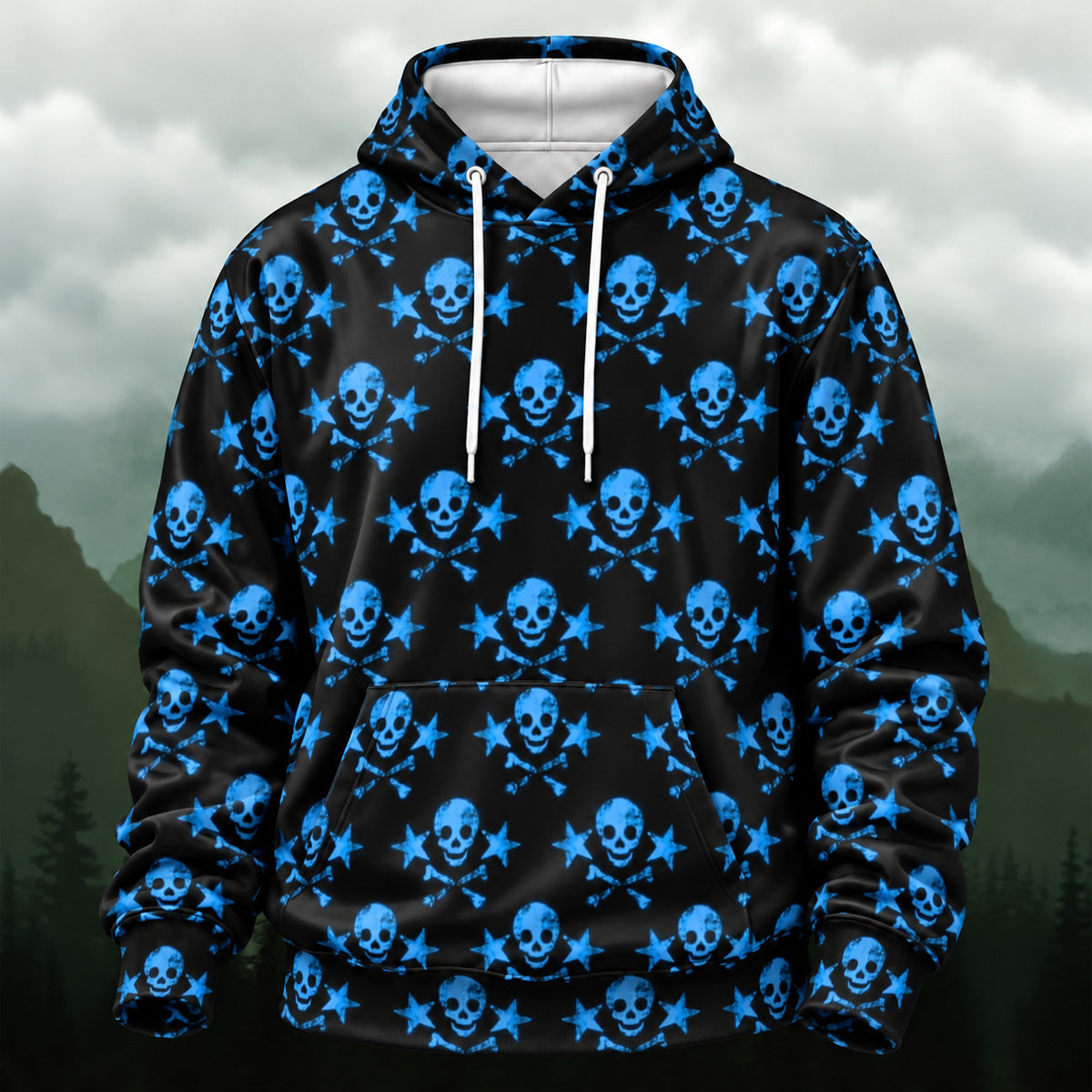 Striking Blue Skull All-Over Print Hoodie