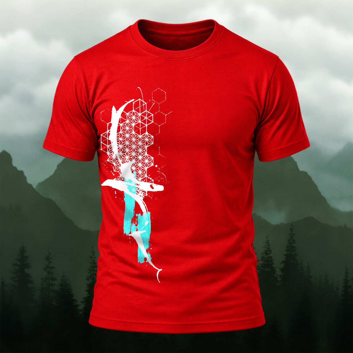 Abstract Geometric Print Soft Cotton T-Shirt Red