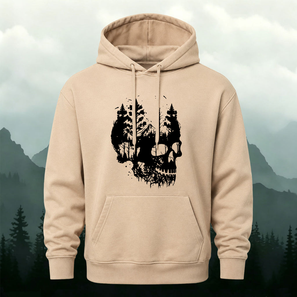 Cotton Made Dark Skull Print Hoodie Beige