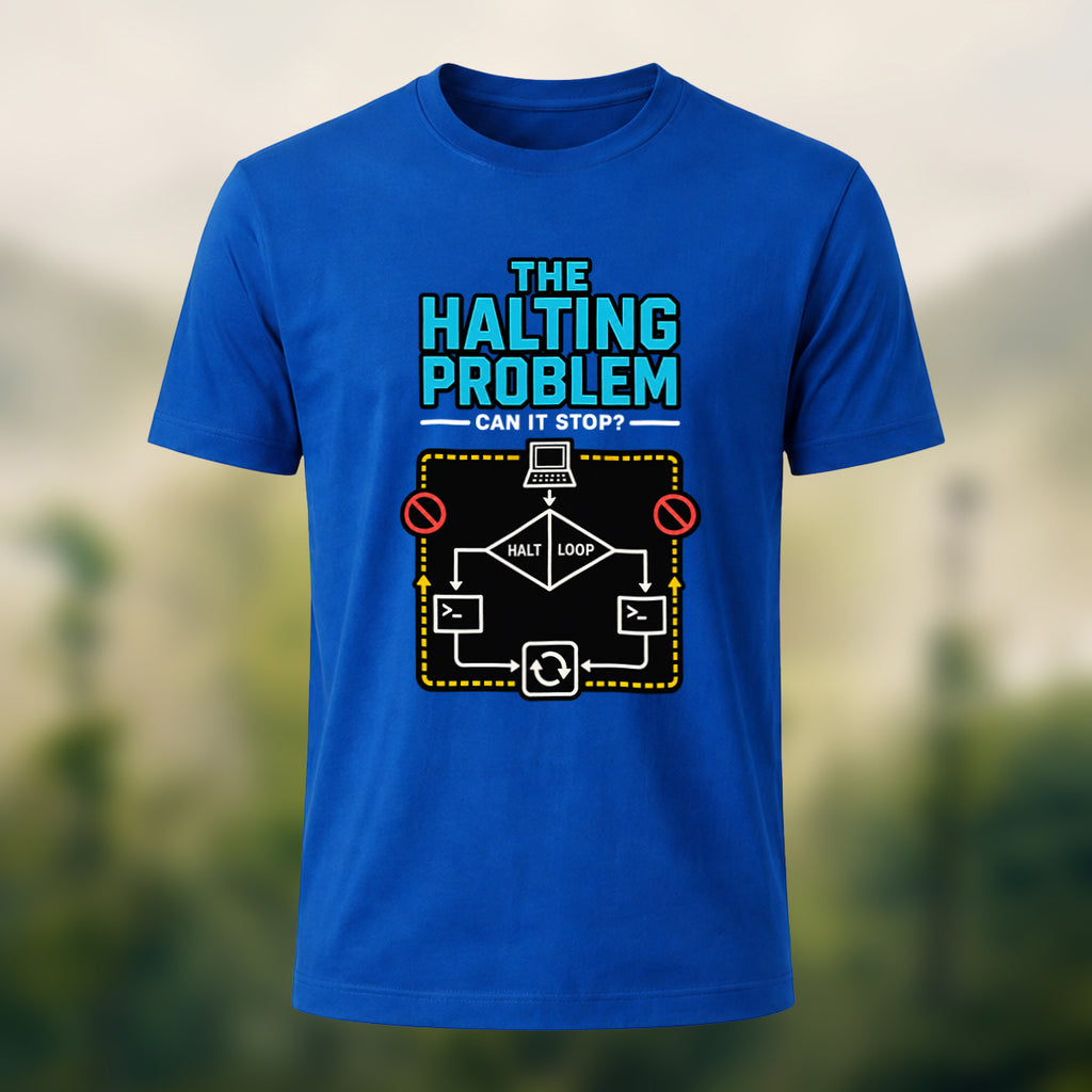 Halting Problem Print Casual Premium Cotton T-Shirt Royal Blue