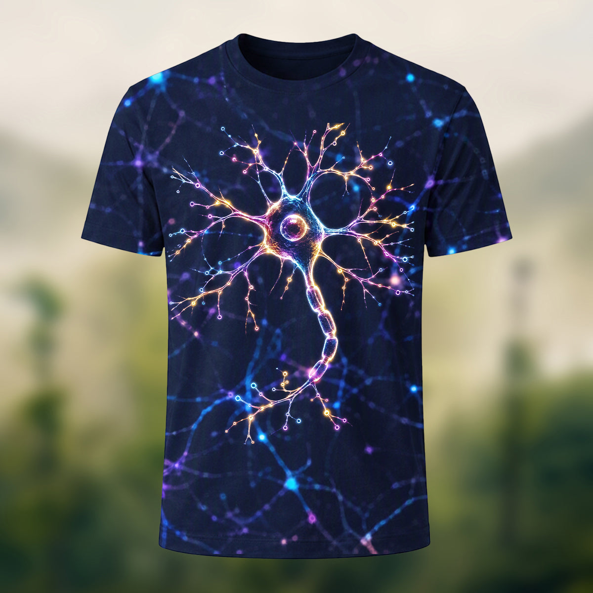 Creative Neuron Print Casual T-Shirt Navy