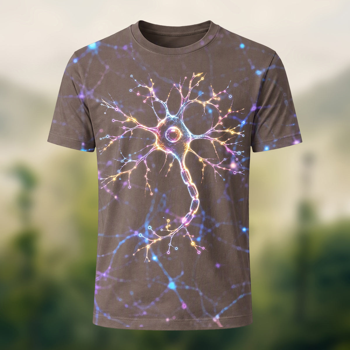 Creative Neuron Print Casual T-Shirt Coffee