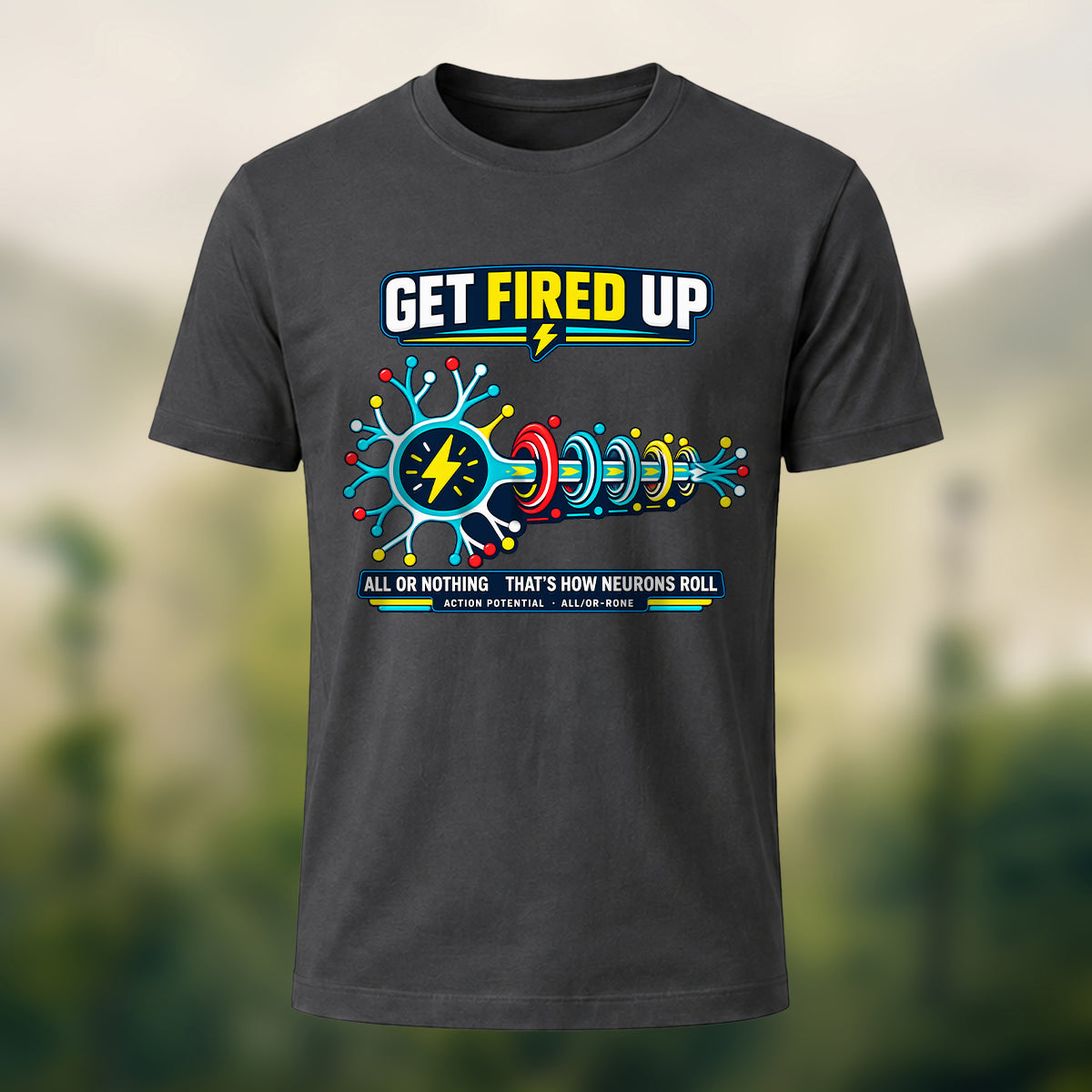Futuristic Neuron Print Premium Cotton T-Shirt Charcoal