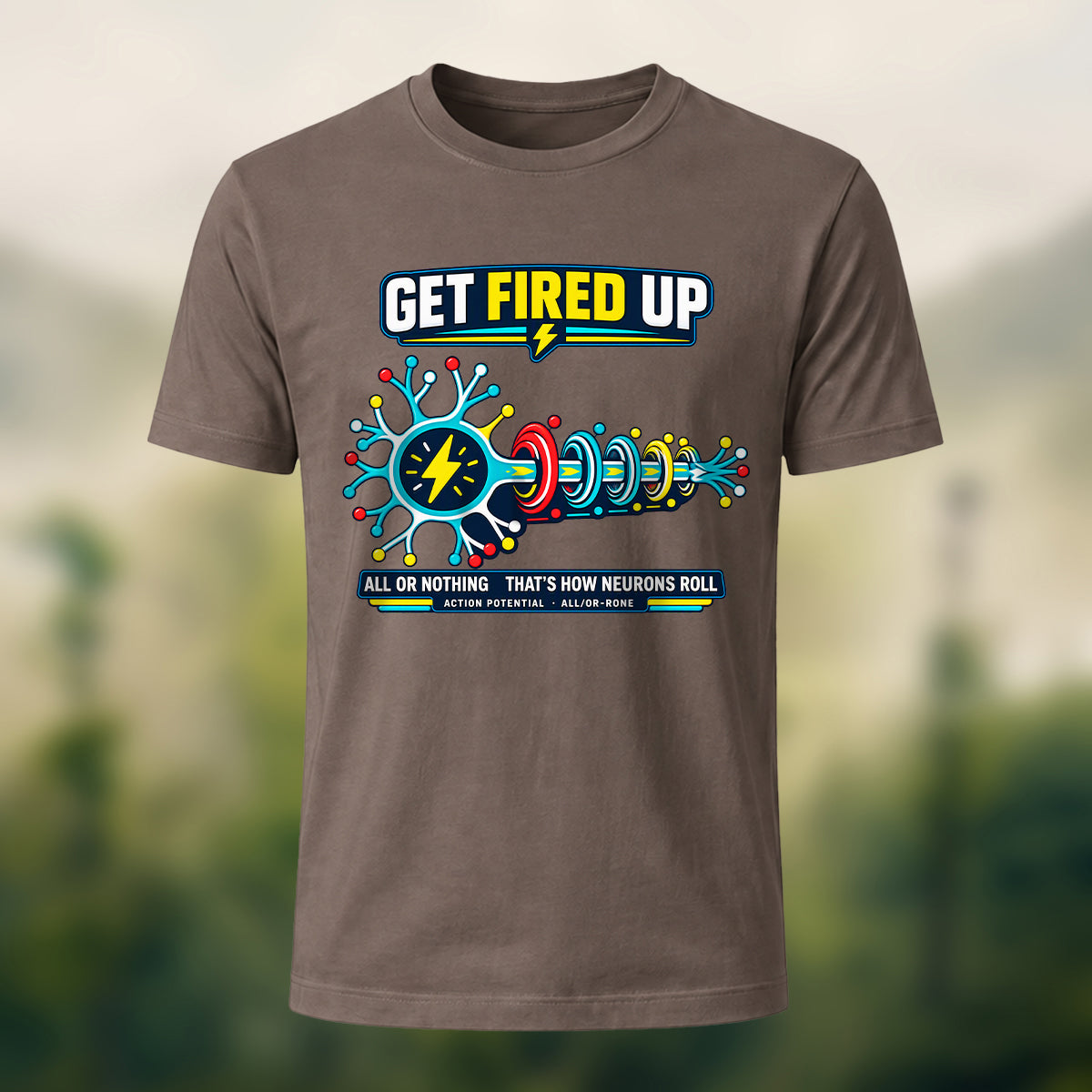 Futuristic Neuron Print Premium Cotton T-Shirt Coffee