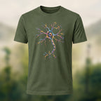 Glowing Neuron Print Combed Cotton T-Shirt Olive Green