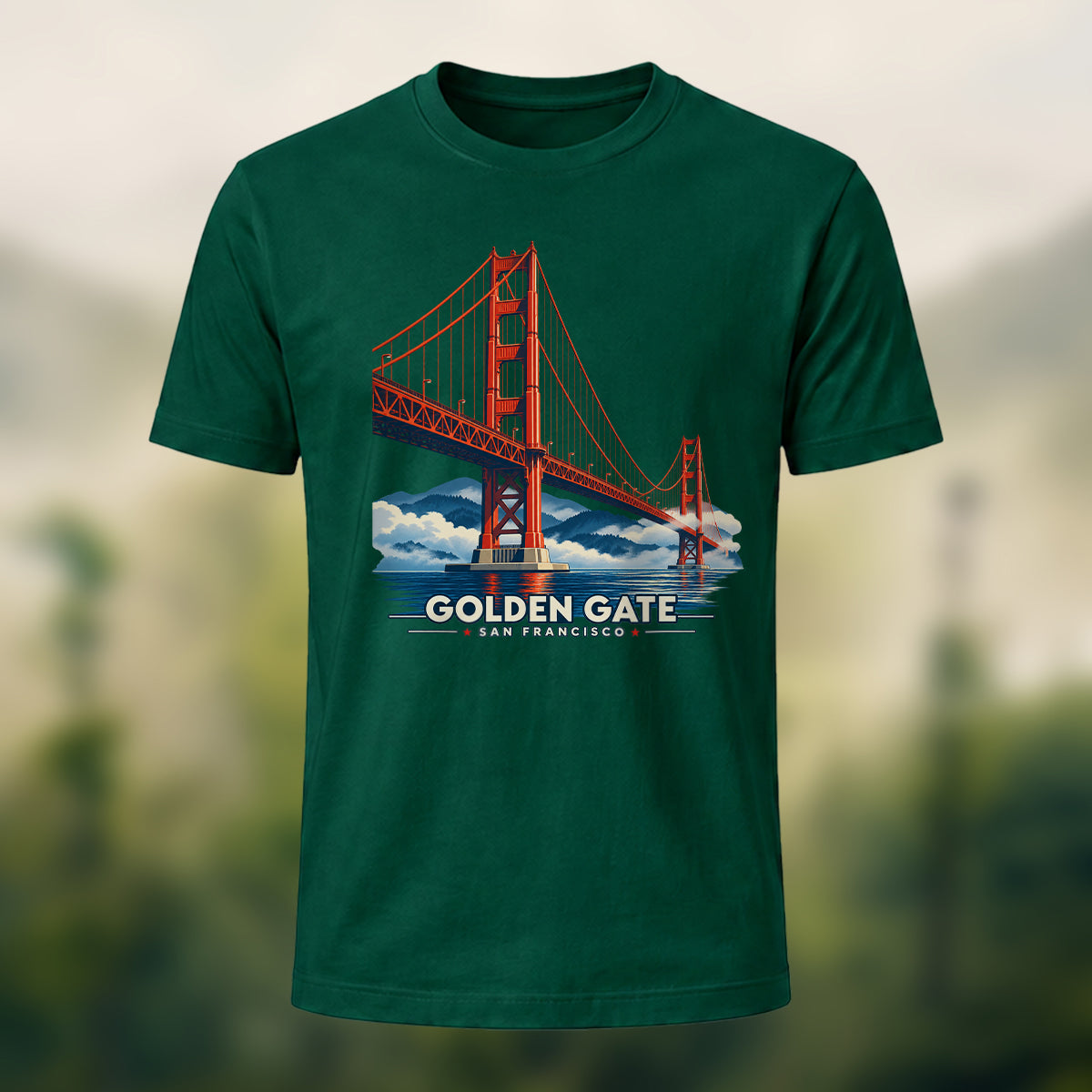 Vintage Golden Gate Bridge Cotton T-Shirt Forest Green