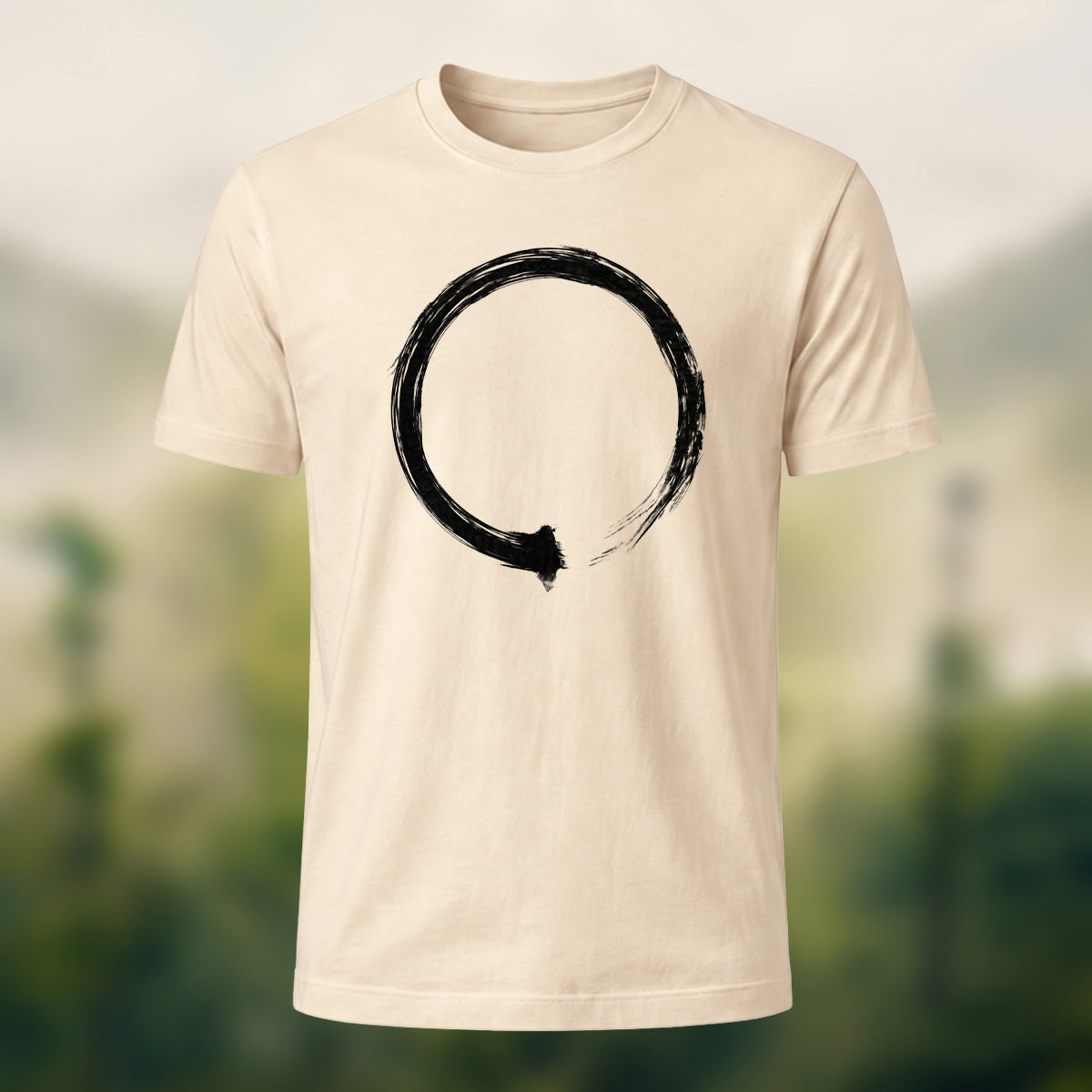 Minimalist Hand-Drawn Circle Soft Cotton T-Shirt Beige