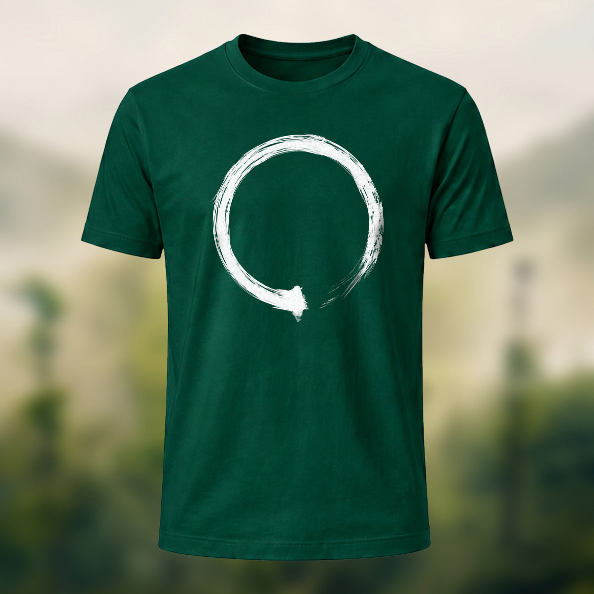 Minimalist Hand-Drawn Circle Soft Cotton T-Shirt Forest Green