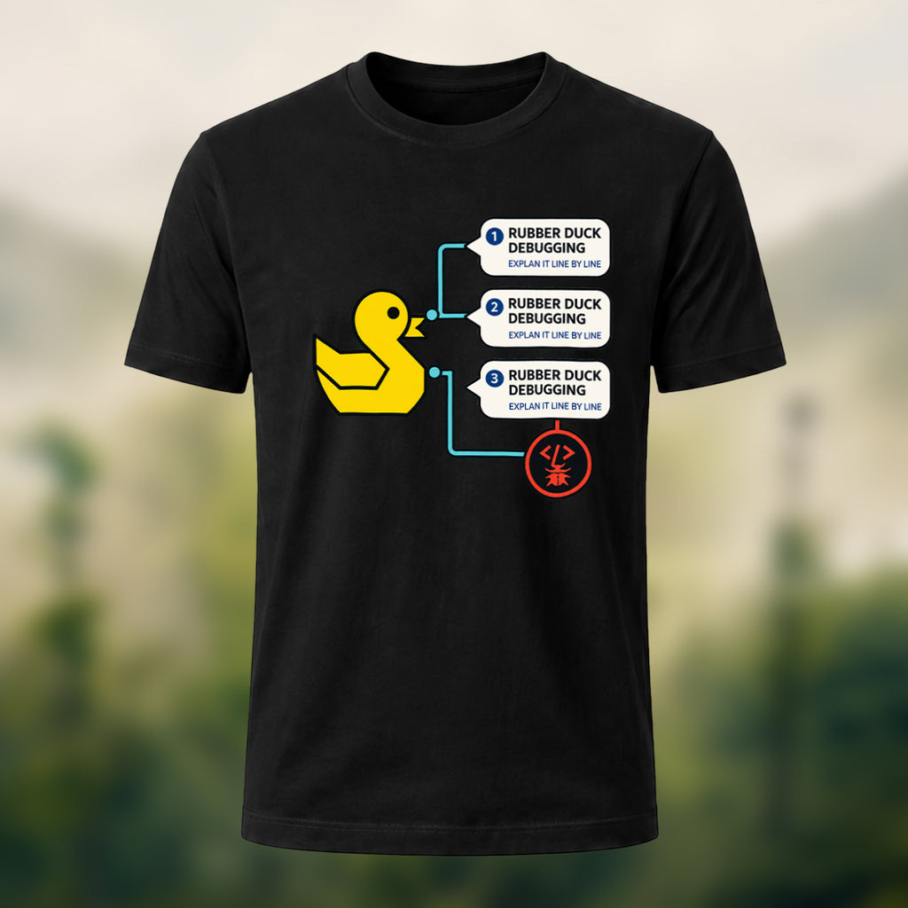 Rubber Duck Debugging Print Casual Soft Cotton T-Shirt Black
