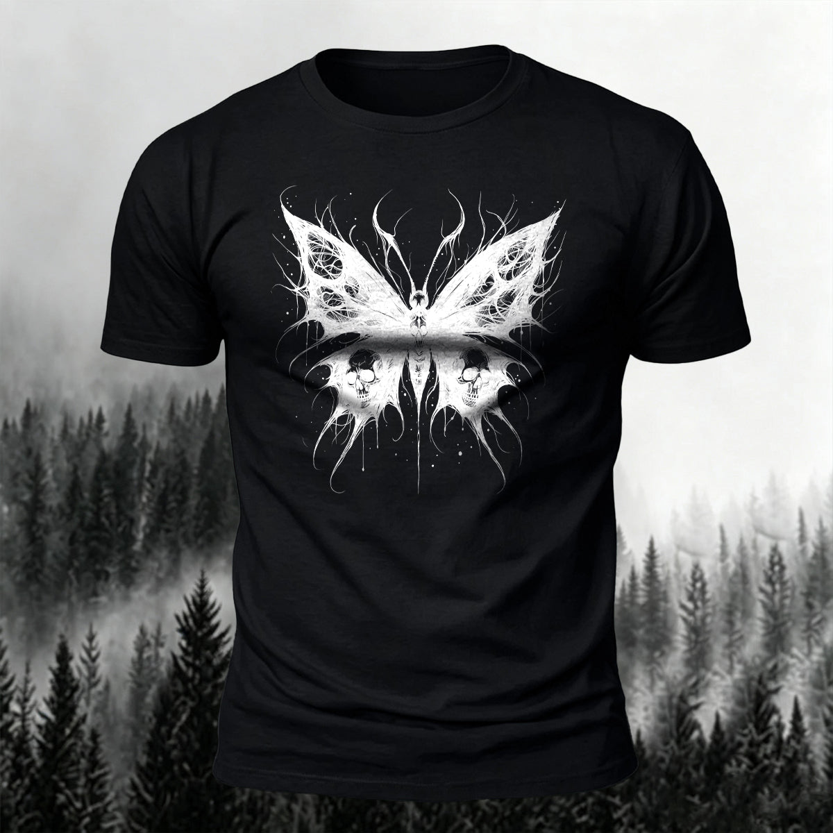 Dark Butterfly Silhouette Print Casual Soft Cotton Tee Black