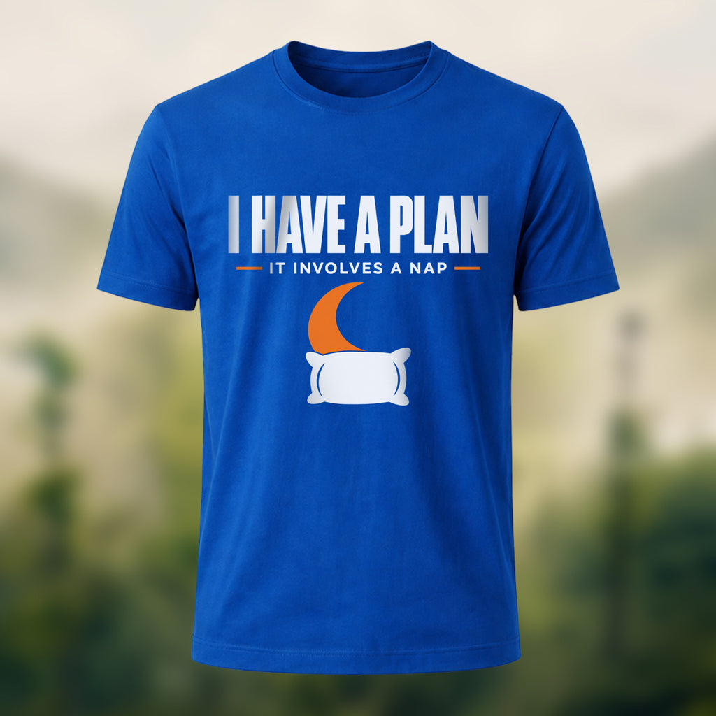 Playful Nap Illustration Combed Cotton T-Shirt Royal Blue