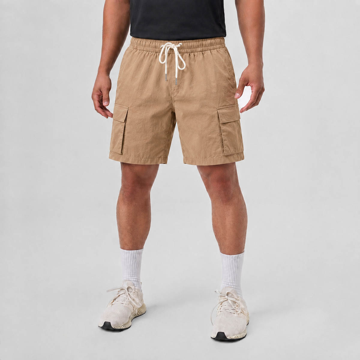 Lightweight Breathable Linen Utility Shorts Khaki