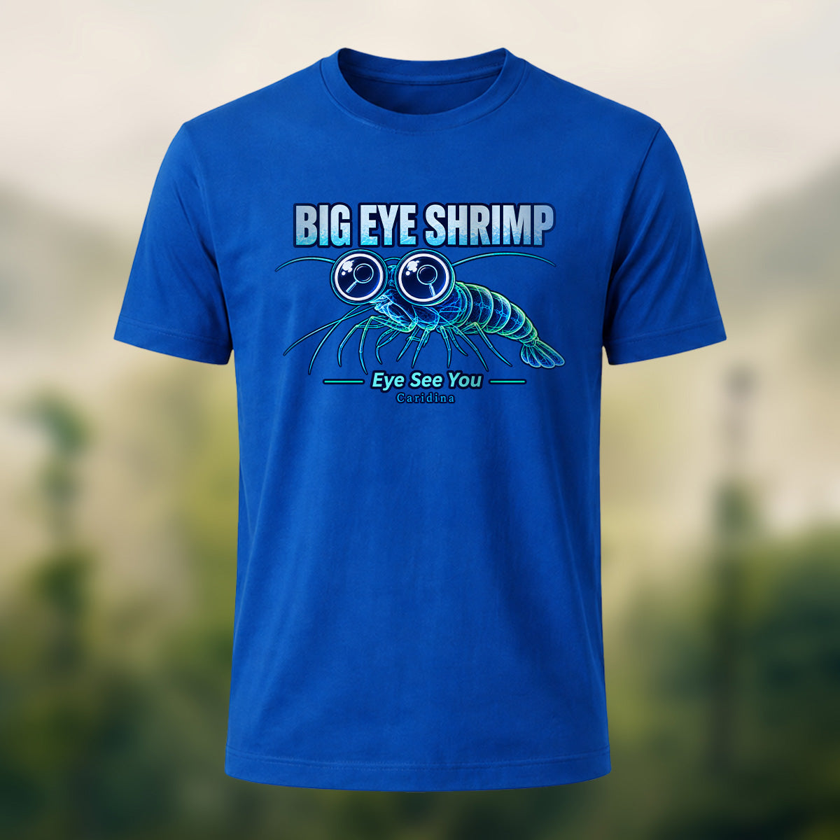Whimsical Big Eye Shrimp Combed Cotton T-Shirt Royal Blue