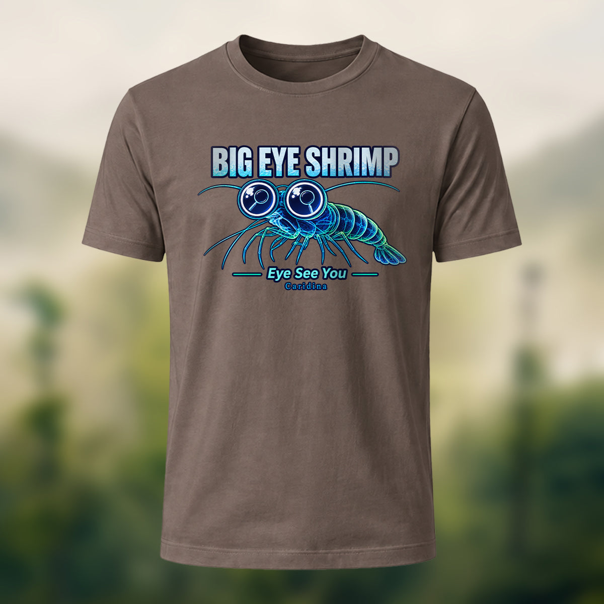 Whimsical Big Eye Shrimp Combed Cotton T-Shirt Coffee