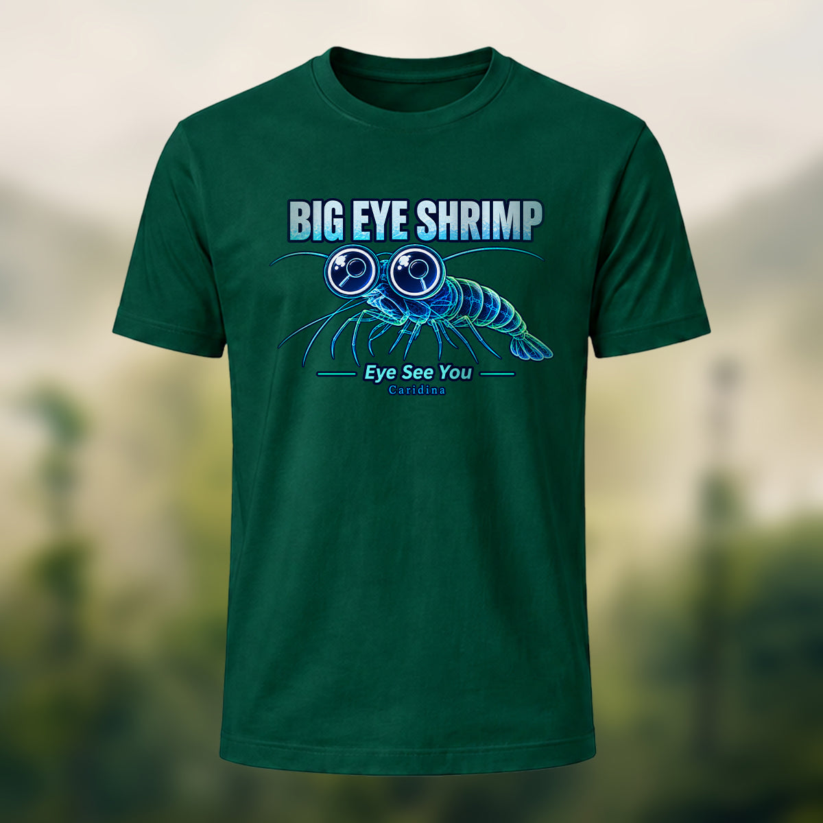 Whimsical Big Eye Shrimp Combed Cotton T-Shirt Forest Green