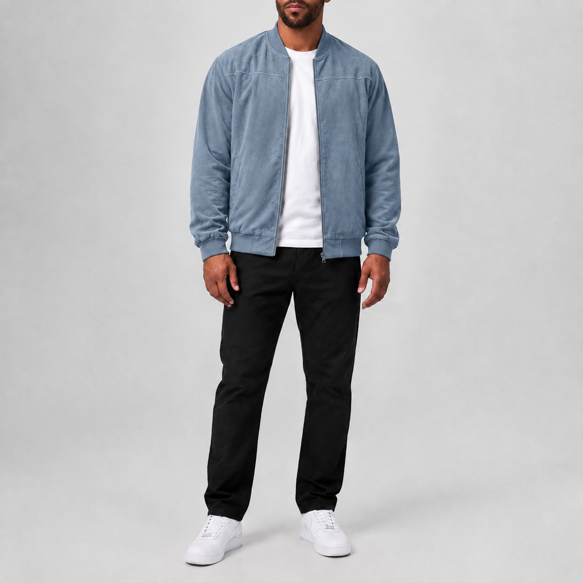 Stylish Suede Zip-Up Casual Jacket Blue