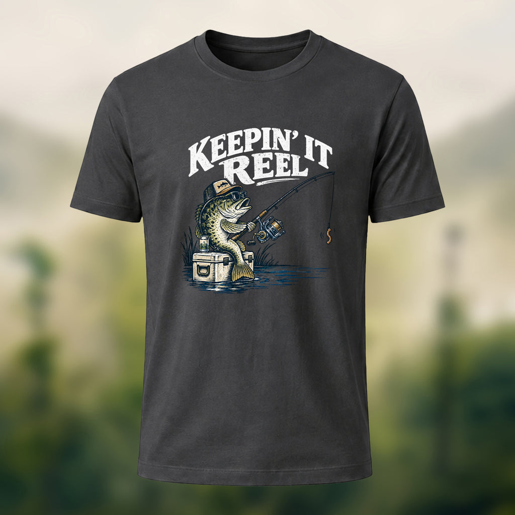 Classic Angler Print Combed Cotton T-Shirt Charcoal