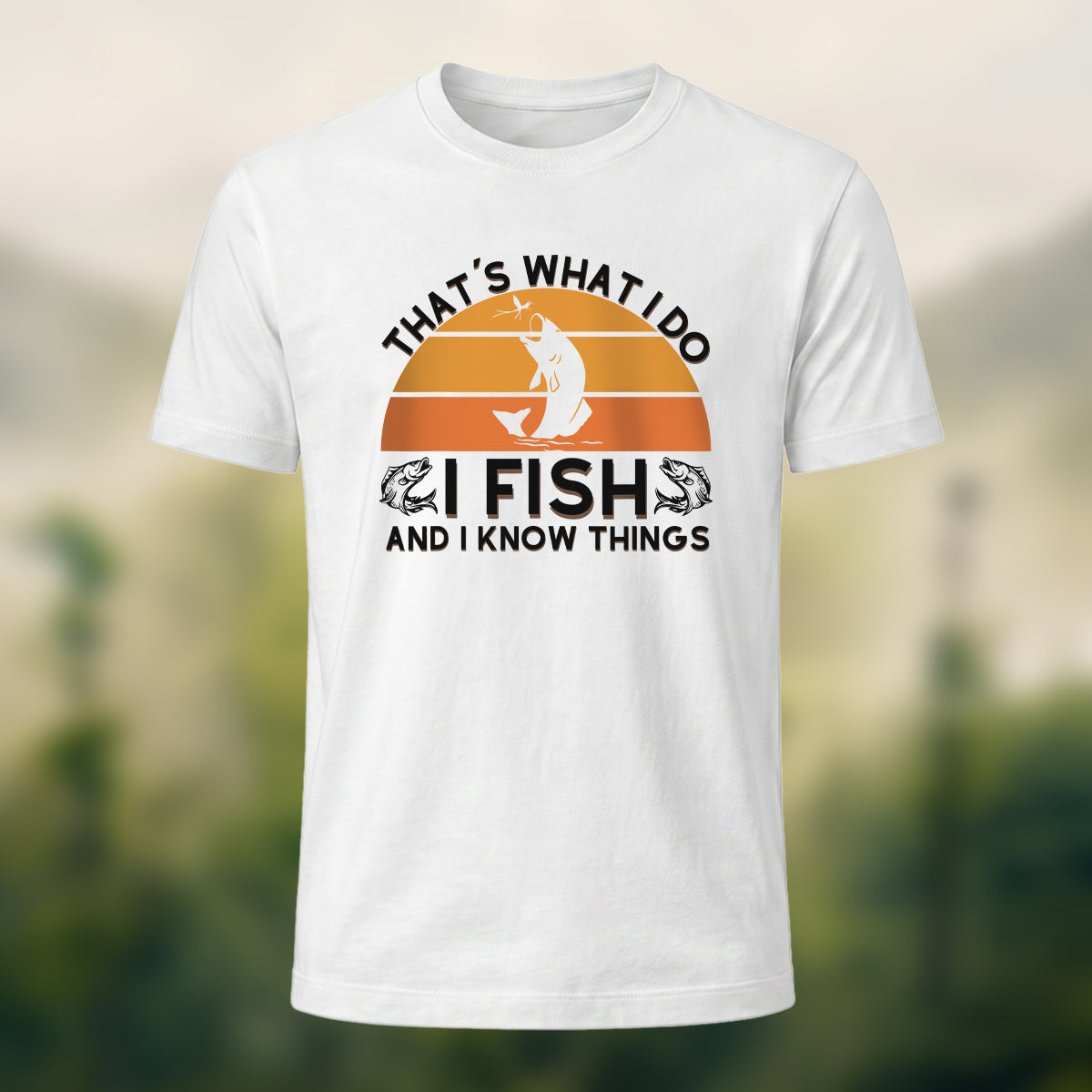 Retro Outdoor Fishing Print Casual Cotton T-Shirt White