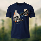 Vintage Stargazing Telescope Combed Cotton T-Shirt Navy