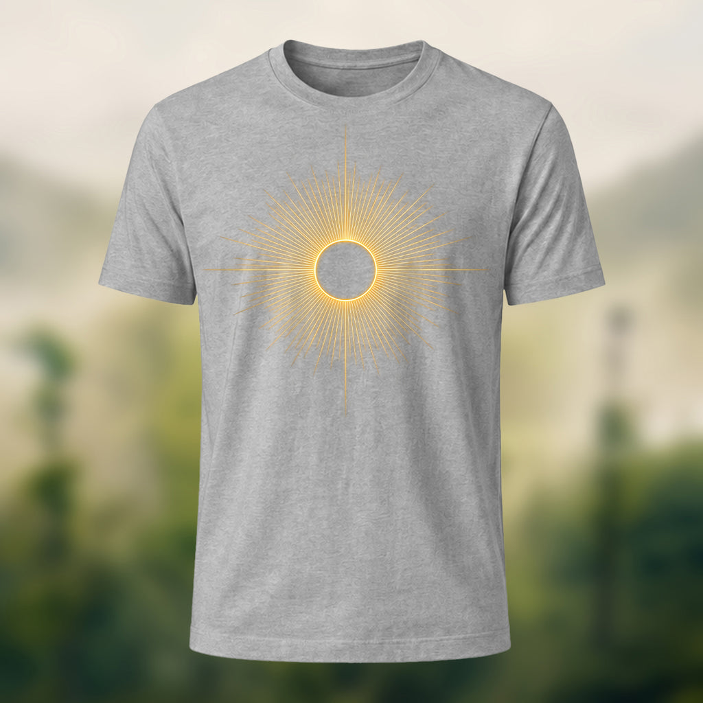 DTG Mystical Solar Ray Print Premium Cotton T-Shirt Heather Grey