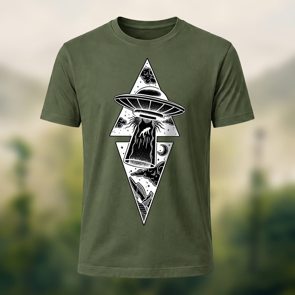 Vintage Celestial UFO Premium Cotton T-Shirt Olive Green